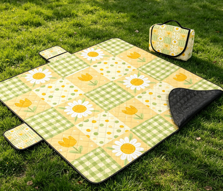 Machine-Washable Sunflower-Patterned Picnic Blanket - Image 2