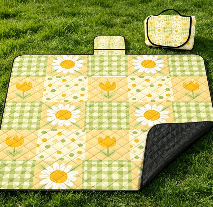 Machine-Washable Sunflower-Patterned Picnic Blanket