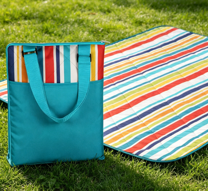 Fun Striped Aqua-Blue Picnic Blanket