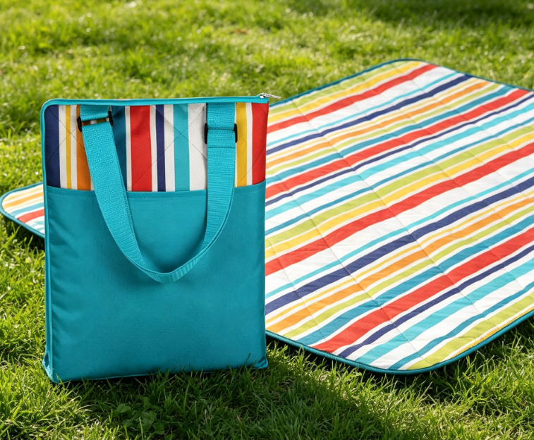 Fun Striped Aqua-Blue Picnic Blanket